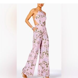 Fame and Partners Pink Floral Halter Cutout Wide-Leg Jumpsuit